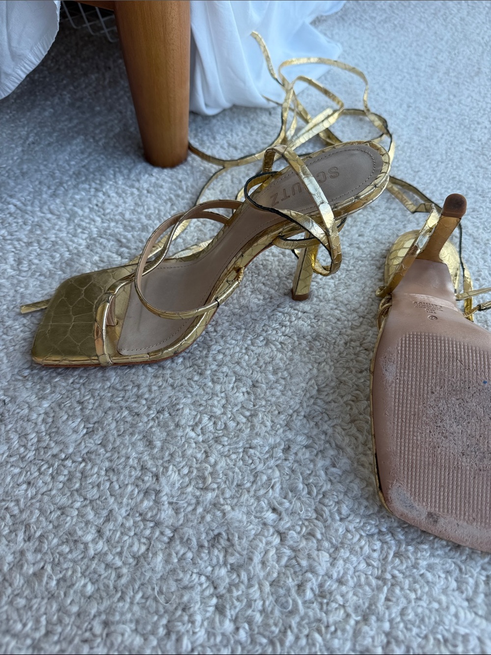 SCHUTZ Metallic Gold Strappy Lace-Up Heels - Picture 3 of 3